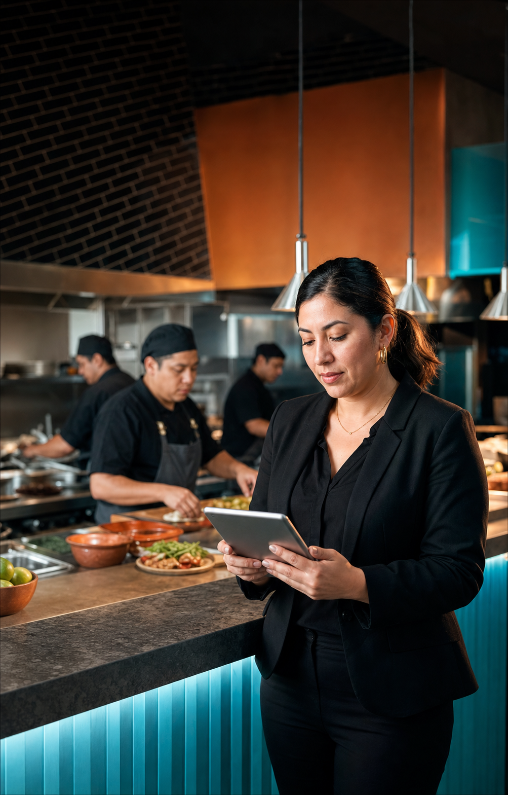 Equipo de restaurante organizando pedidos con inteligencia artificial