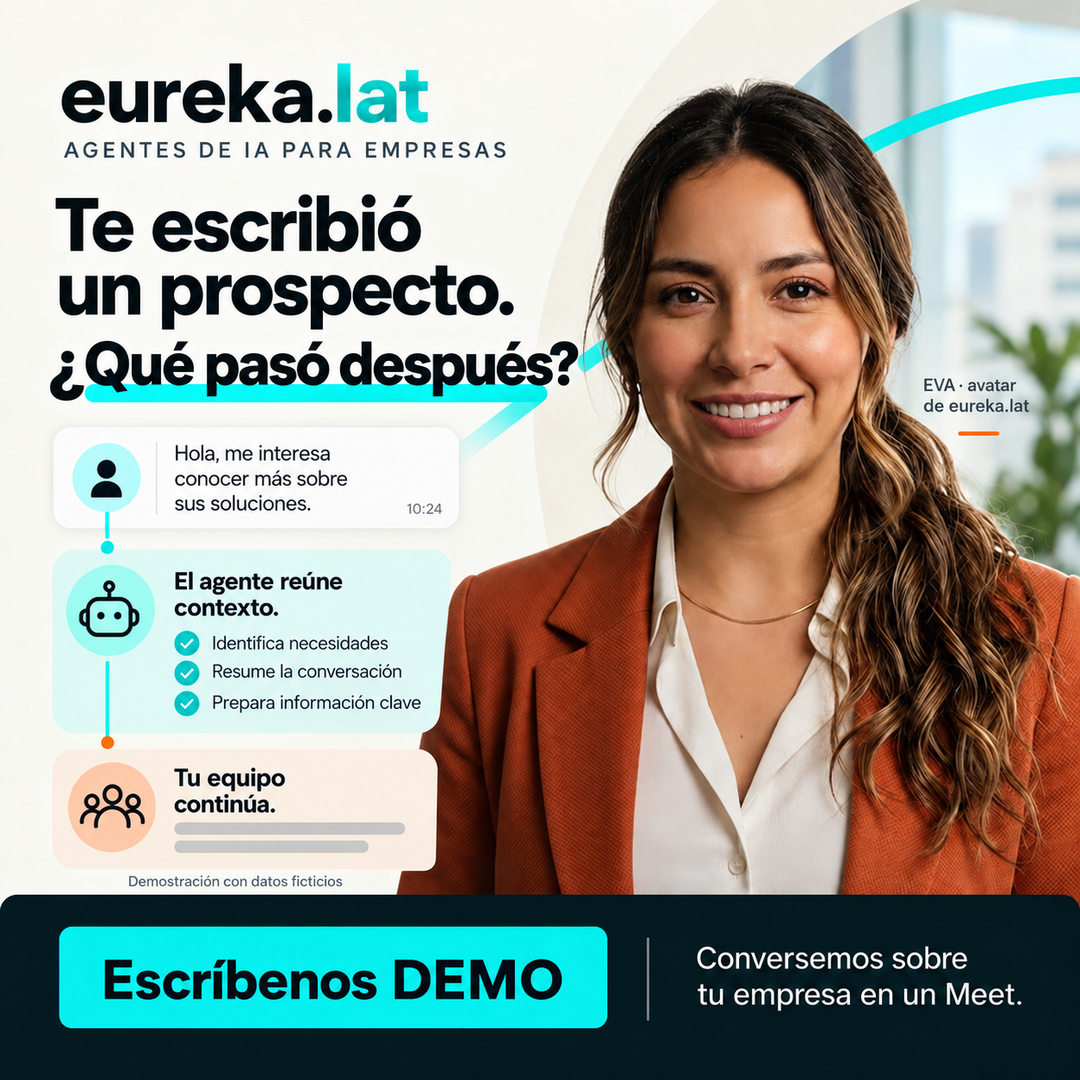 EVA presenta una demostración ficticia: el agente reúne contexto y tu equipo continúa.